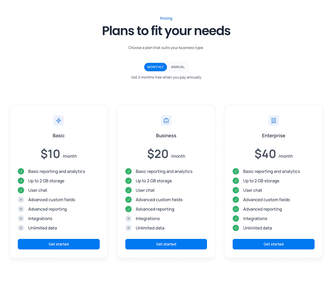 Pricing page