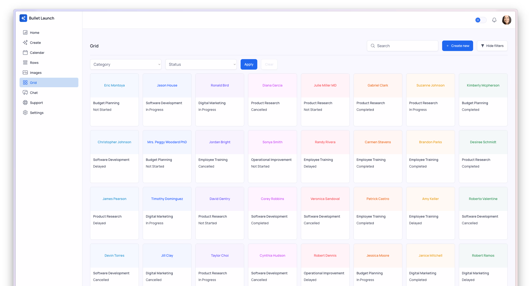 Bullet Launch dashboard preview